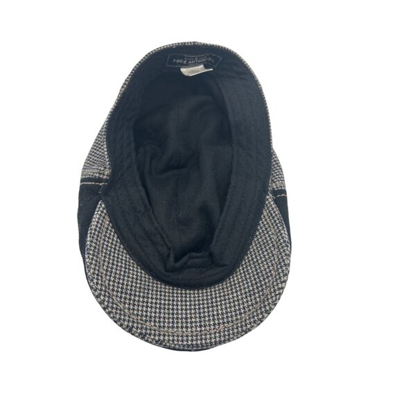 Flat Cap Mens L/XL Free Authority Houndstooth Wool-Blend Black Gray Patchwork - Picture 3 of 6